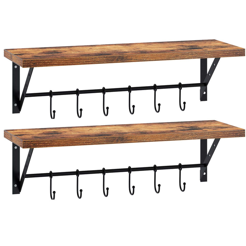 Greenstell Wall Mounted Floating Shelves 12 Hooks Adjustable Crossbar Set of 2 60cm