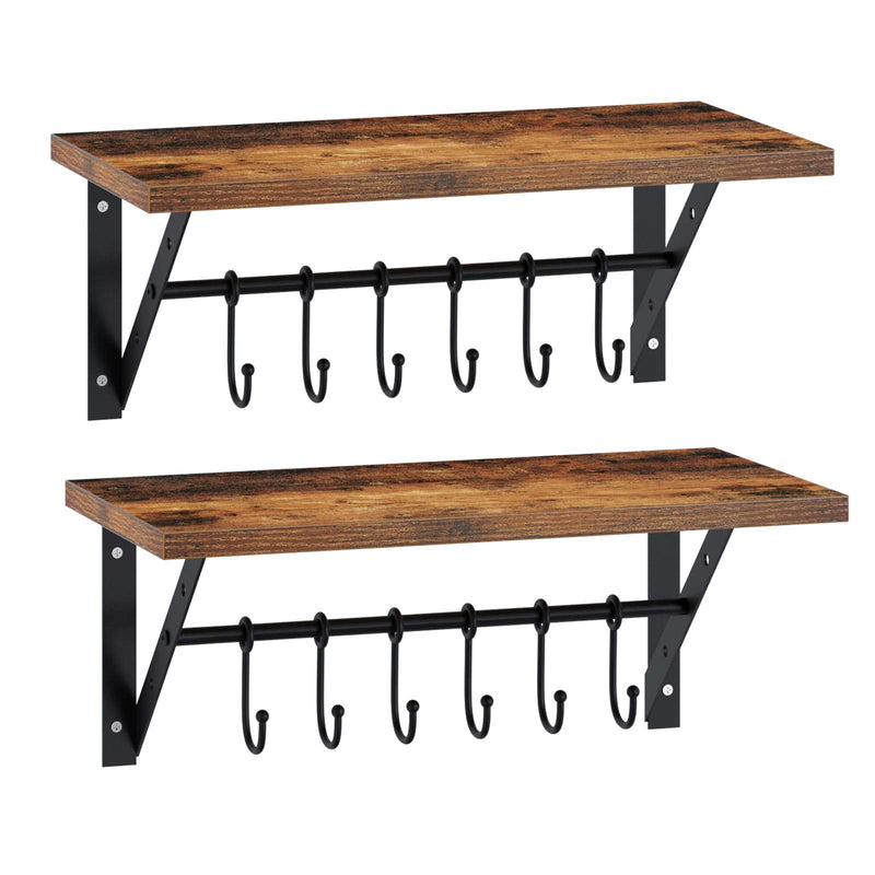 Slim Wood Wall Shelf With Hooks