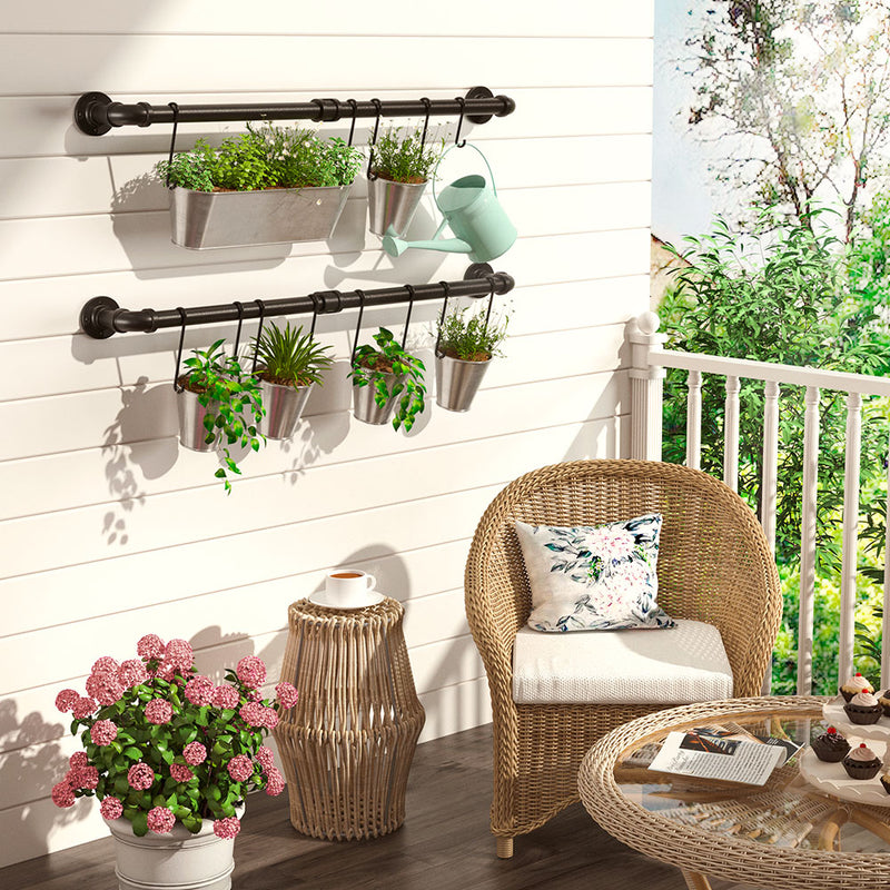 plant pot hanging rack Hanging Pot Rack Black 2 Sets with 14 Detachable S Hooks