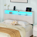 Greenstell Adjustable Storage Headboard Only - Modern Upholstered Head Board with LED Lights, Charging Station & Soft Padding