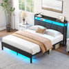 Greenstell Bed Frame with Storage Headboard, Upholstered Bed with Charging Station