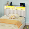 Greenstell Adjustable Storage Headboard Only - Modern Upholstered Head Board with LED Lights, Charging Station & Soft Padding
