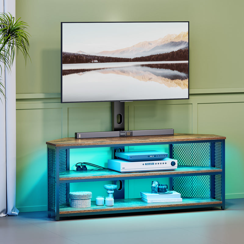 Greenstell Swivel TV Stand with Mount & Power Outlet - Height Adjustable Entertainment Center with LED Lights for 32-70 Inch TVs