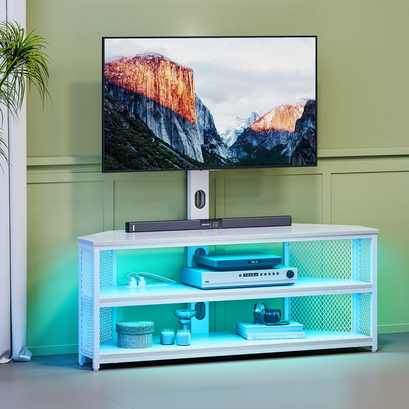 Greenstell Swivel TV Stand with Mount & Power Outlet - Height Adjustable Entertainment Center with LED Lights for 32-70 Inch TVs