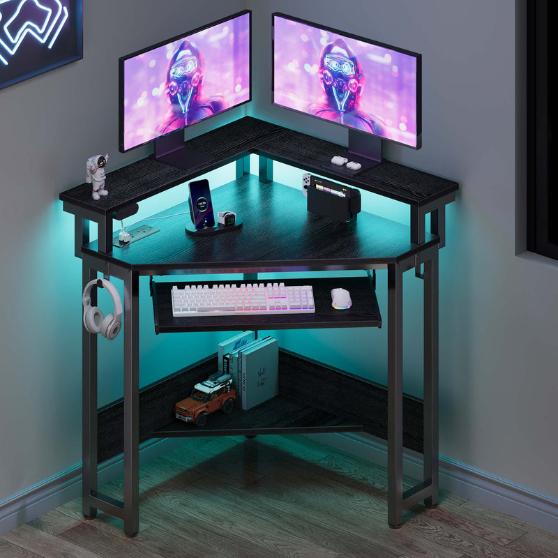 Greenstell Corner Office Gaming Desk 44.5 Inches L-Shaped Computer Desk with Charging Hub & Ergonomic Stand for Small Spaces