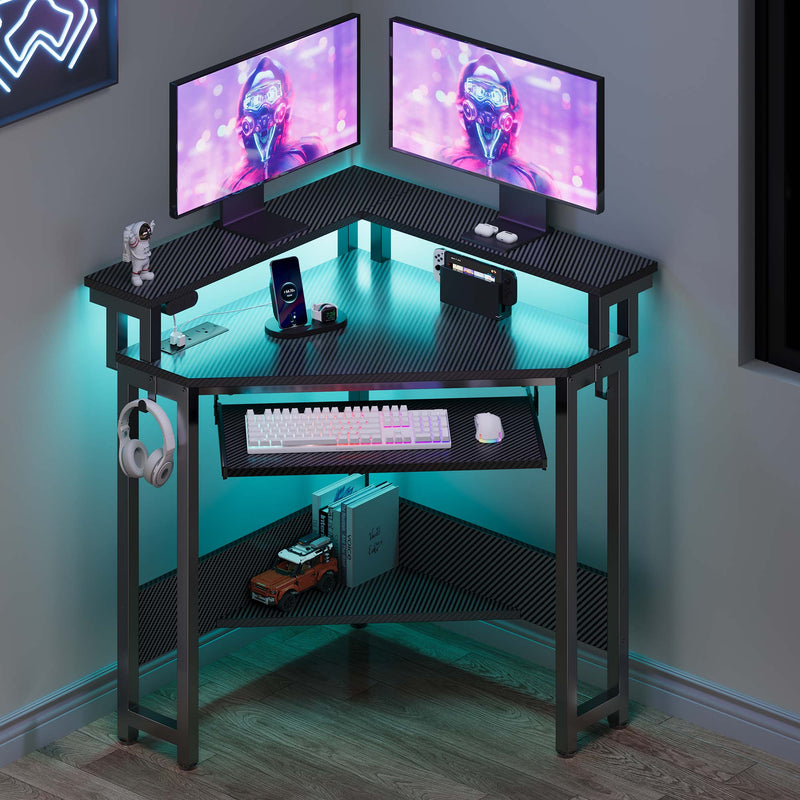 Greenstell Corner Office Gaming Desk 44.5 Inches L-Shaped Computer Desk with Charging Hub & Ergonomic Stand for Small Spaces