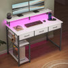 Greenstell Computer Desk with Built-in Outlets & LED, 3-Drawer Office Desk with Monitor Stand