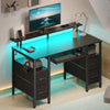 Greenstell Gaming Desk with LED Lights, I-Shaped Computer Desk with Storage Drawers, Outlets and Monitor Stand,Home Office Desk