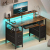 Greenstell Gaming Desk with LED Lights, I-Shaped Computer Desk with Storage Drawers, Outlets and Monitor Stand,Home Office Desk