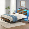 Greenstell Platform Bed Frame with Storage Headboard, LED Lights & USB Charging Station, Metal Bed Frame