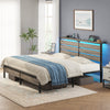 Greenstell Platform Bed Frame with Storage Headboard, LED Lights & USB Charging Station, Metal Bed Frame