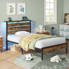 Greenstell Platform Bed Frame with Storage Headboard, LED Lights & USB Charging Station, Metal Bed Frame