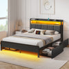 Greenstell Bed with Headboard and Charging Station, Upholstered bed with 4 Drawers and RGB LED Lights