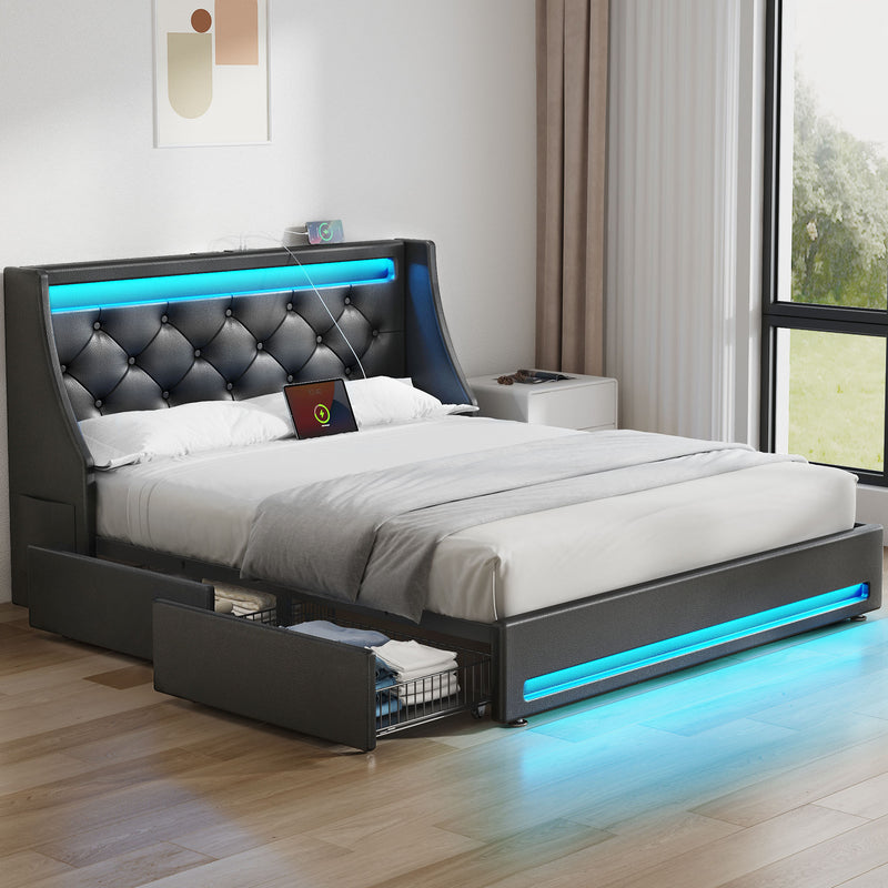 Greenstell Smart Charging Storage Bed Frame - 900lbs Capacity Noise-Free