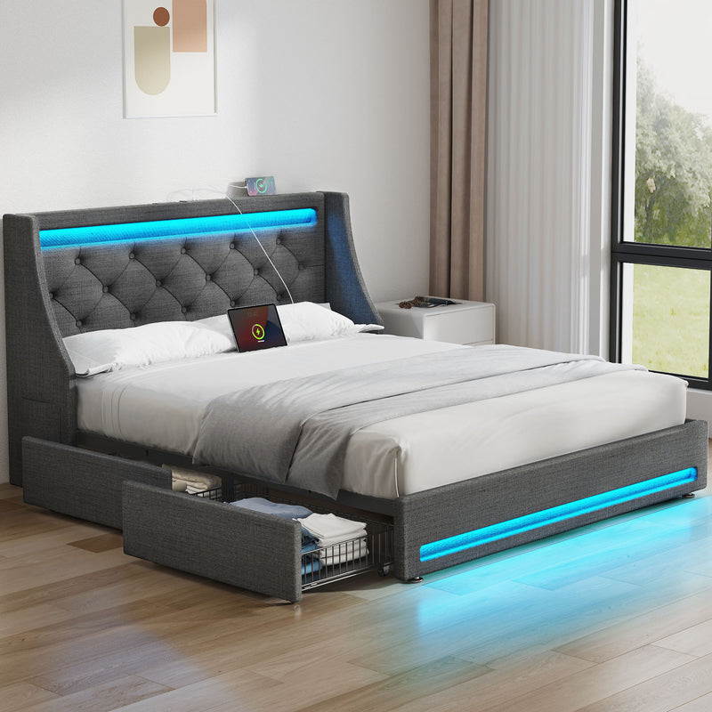 Greenstell Smart Charging Storage Bed Frame - 900lbs Capacity Noise-Free