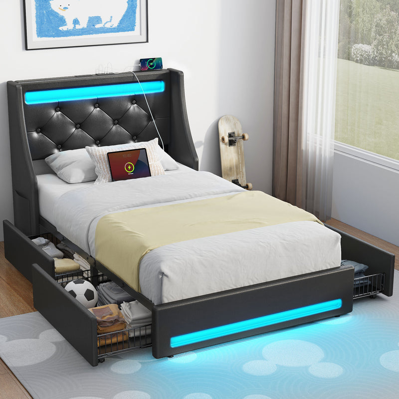 Greenstell Smart Charging Storage Bed Frame - 900lbs Capacity Noise-Free
