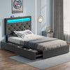 Greenstell Bed Frame with 4 Drawers, Upholstered Platform Bed with LED Adjustable Storage headboard & Charging Station