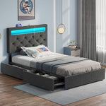 Greenstell Bed Frame with 4 Drawers, Upholstered Platform Bed with LED Adjustable Storage headboard & Charging Station