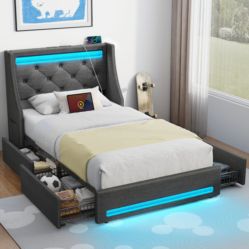 Greenstell Smart Charging Storage Bed Frame - 900lbs Capacity Noise-Free