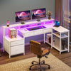Greenstell 64" Computer LED Gaming PC Desk, L-Shaped Computer Desk with Outlets & Monitor Stand, Home Office Desk with Storage Drawers