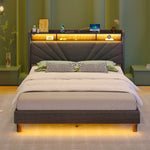 Greenstell Upholstered Bed Frame with Storage Headboard, Charging station, LED, Easy Assembly