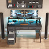 Greenstell Gaming Computer Desk with LED Lights & Outlets,Home Office Table with Storage Drawer