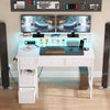 Greenstell Gaming Computer Desk with LED Lights & Outlets,Home Office Table with Storage Drawer