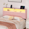 Greenstell Queen Size Adjustable Storage Headboard Only - Modern Upholstered Head Board with LED Lights, Charging Station & Soft Padding,Pink
