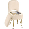 GREENSTELL Vanity Stool Chair with Storage and Folding Back, 13.4" x 15" x 30" Square Faux Fur Soft Ottoman, 4 Metal Legs with Anti-Slip Feet, Furry Padded Seat for Makeup, Bedroom