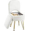 GREENSTELL Vanity Stool Chair with Storage and Folding Back, 13.4" x 15" x 30" Square Faux Fur Soft Ottoman, 4 Metal Legs with Anti-Slip Feet, Furry Padded Seat for Makeup, Bedroom, White