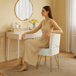GREENSTELL Vanity Stool Chair with Storage and Folding Back, 13.4" x 15" x 30" Square Faux Fur Soft Ottoman, 4 Metal Legs with Anti-Slip Feet, Furry Padded Seat for Makeup, Bedroom, White
