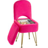 GREENSTELL Vanity Stool Chair with Storage and Folding Back, 13.4" x 15" x 30" Square Faux Fur Soft Ottoman, 4 Metal Legs with Anti-Slip Feet, Furry Padded Seat for Makeup, Bedroom