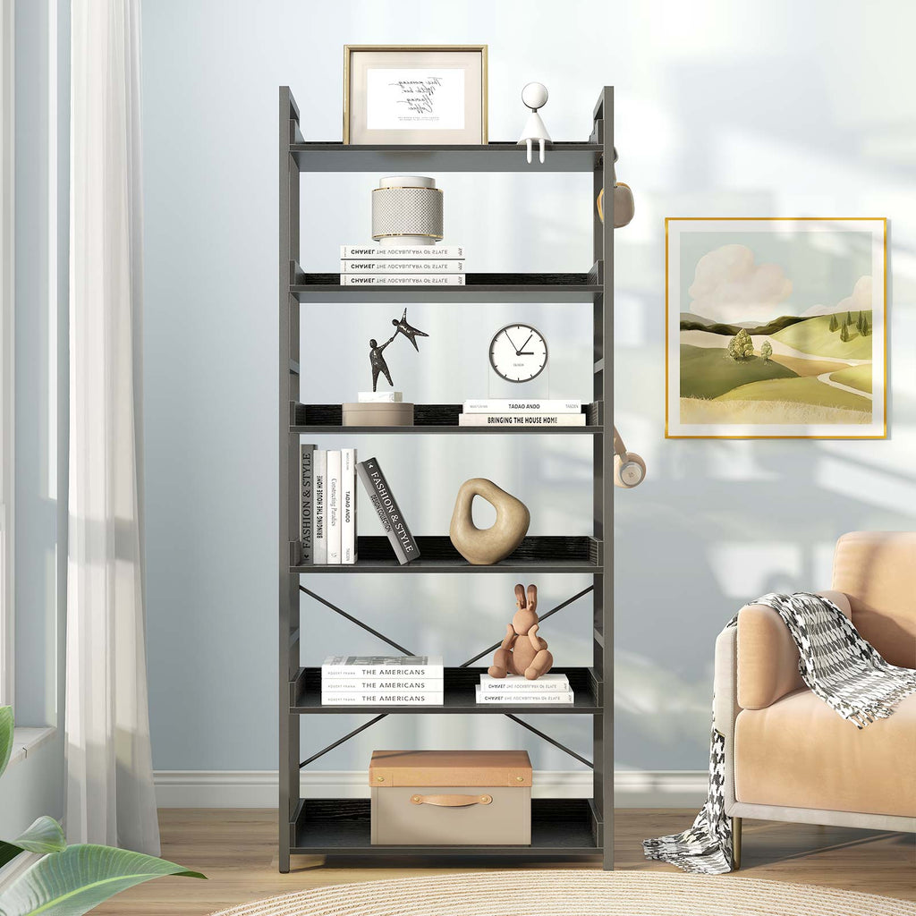 Greenstell Industrial Bookcase for Living Room, Bedroom, and Office, 24" Wide Storage Rack with Open Shelves