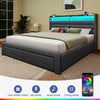 Greenstell Upholstered Full Size Bed Frame with Headboard and Storage, LED Full Bed Frame with 4 Drawers, Charging Station, Dark