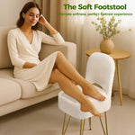 GREENSTELL Vanity Stool Chair with Storage and Folding Back, 13.4" x 15" x 30" Square Faux Fur Soft Ottoman, 4 Metal Legs with Anti-Slip Feet, Furry Padded Seat for Makeup, Bedroom, White