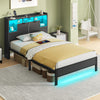 Greenstell Bed Frame with Storage Headboard Metal Platform Bed with LED Lights and Charging Station