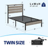 Greenstell Twin Bed Frame with Storage Headboard,Wood Platform Bed with LED Lights & USB Charging Station,Single Bed Frame with Metal Slats,Light Gray
