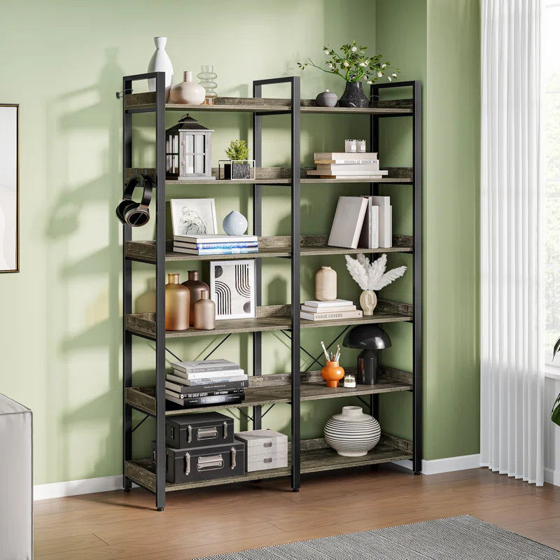Greenstell 67" Industrial 6-Tier Bookshelf, Storage Rack with Open Shelves, Metal Frame
