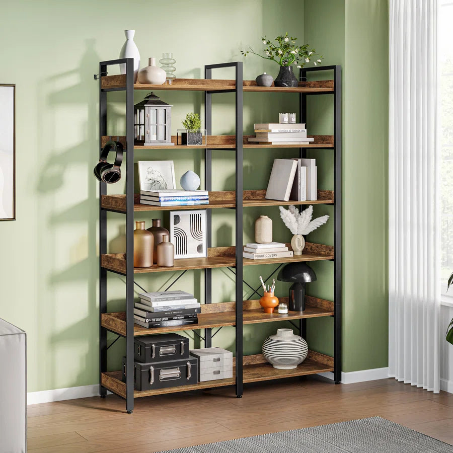 Greenstell 67" Industrial 6-Tier Bookshelf, Storage Rack with Open Shelves, Metal Frame