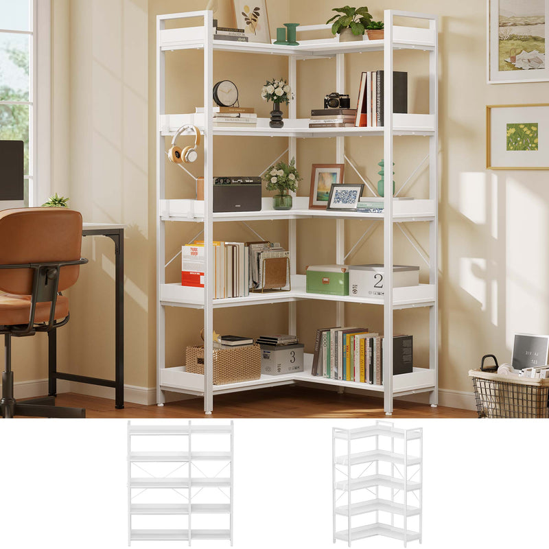 Greenstell 5-Tier Corner Shelf, Industrial Display Bookshelf, 29.49" Wide Freestanding Bookcase for Living Room Home Office