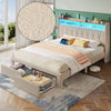 Greenstell Bed Frame with Storage Drawers, Upholstered Bed with LED Light and Linen Fabric Storage Headboard