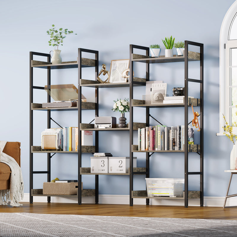 Greenstell Industrial Wide Bookcase,4-Tier Triple Storage System with 4 Hooks
