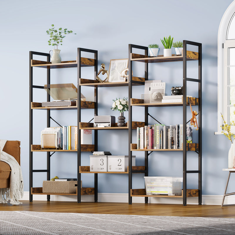 Greenstell Industrial Wide Bookcase,4-Tier Triple Storage System with 4 Hooks