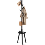 GREENSTELL Coat Rack with 8 Hooks, Wooden Coat Rack Freestanding with Shelf, Coat Tree with 4 Height Options 50.5"-72.6", Coat Hanger Stand for Bags, Clothes, Umbrellas, Hats, in Home, Black