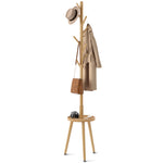 GREENSTELL Coat Rack with 8 Hooks, Wooden Coat Rack Freestanding with Shelf, Coat Tree with 4 Height Options 50.5"-72.6", Coat Hanger Stand for Bags, Clothes, Umbrellas, Hats, in Home, Natural