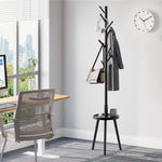 GREENSTELL Coat Rack with 8 Hooks, Wooden Coat Rack Freestanding with Shelf, Coat Tree with 4 Height Options 50.5"-72.6", Coat Hanger Stand for Bags, Clothes, Umbrellas, Hats, in Home, Black