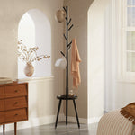 GREENSTELL Coat Rack with 8 Hooks, Wooden Coat Rack Freestanding with Shelf, Coat Tree with 4 Height Options 50.5"-72.6", Coat Hanger Stand for Bags, Clothes, Umbrellas, Hats, in Home, Black