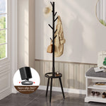 GREENSTELL Coat Rack with 8 Hooks, Wooden Coat Rack Freestanding with Shelf, Coat Tree with 4 Height Options 50.5"-72.6", Coat Hanger Stand for Bags, Clothes, Umbrellas, Hats, in Home, Black