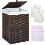 GREENSTELL Laundry Hamper with Lid, 60L/90L/125L Clothes Hamper with 2 Removable Liner Bags & 2 Mesh Laundry Bags, Handwoven Synthetic Rattan Laundry Basket for Clothes, Toys in Bathroom, Bedroom
