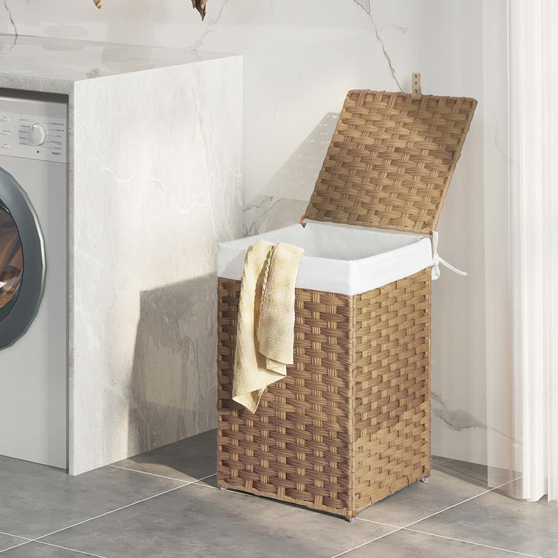 GREENSTELL Laundry Hamper with Lid, 60L Clothes Hamper with 2 Removable Liner Bags & 2 Mesh Laundry Bags, Handwoven Synthetic Rattan Laundry Basket for Clothes, Toys in Bathroom, Bedroom Natural